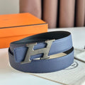 HERM H Speed Reversible Belt 32MM in Blue Saphir Epsom Calfskin