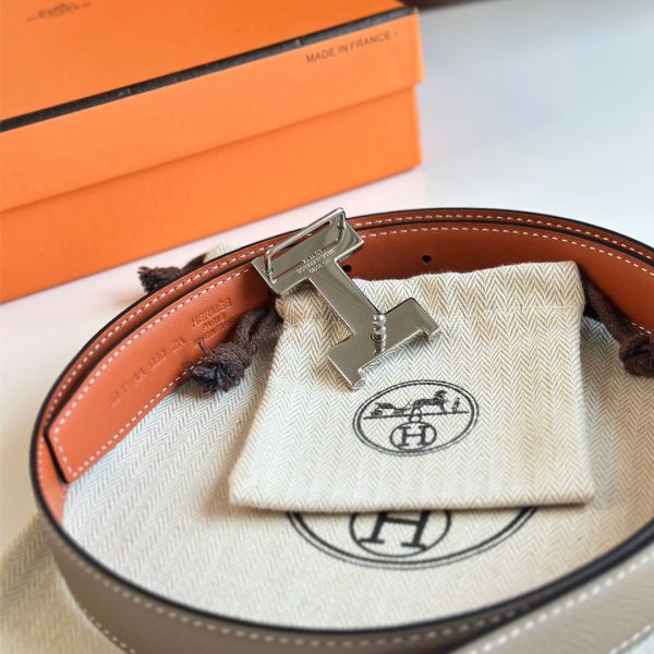 HERM Mini Constance 24mm Belt in Taupe Epsom Leather and Tan Swift Leather